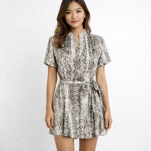 NANETTE LEPORE Size 6 Snakeskin Print Box Pleated Belted Lightweight Shirt Dress